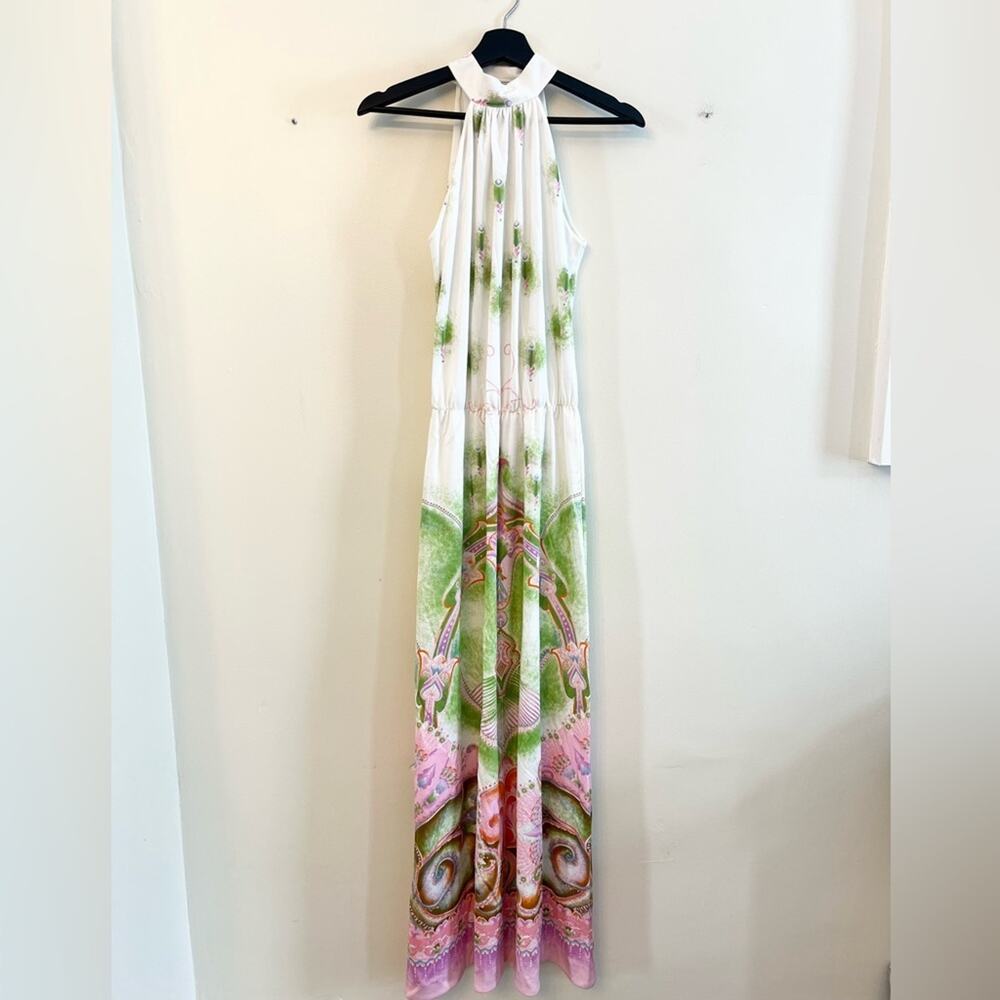 Vintage maxi dress sleeveless printed 60s 70s boho abstract one of a kind unique